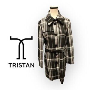 Women’s Tristan Belted Trench Coat Black and White Plaid Medium